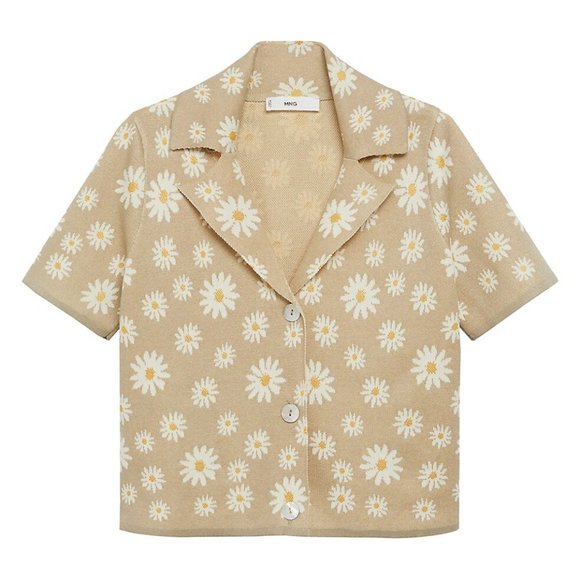 Mango Floral Short-Sleeve Collar Cardigan Button Up Shirt - Picture 3 of 10
